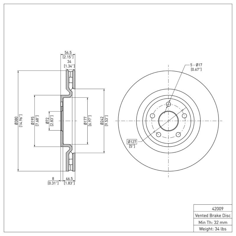 Dodge Durango Brake Rotor (1) - Front - R1 Concepts - Plain - `12-`25